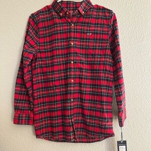 NWT Vineyard Vines Red and Green Plaid Button Down Shirt Boys Size Medium